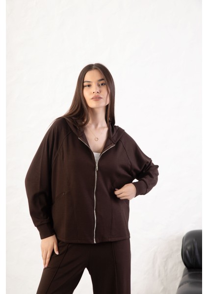 Kadın Rahat Kalıp Uzun Kollu Fermuarlı Modal Kumaş Cepli Kapüşonl modelleri