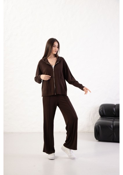 Kadın Rahat Kalıp Uzun Kollu Fermuarlı Modal Kumaş Cepli Kapüşonl indirimleri