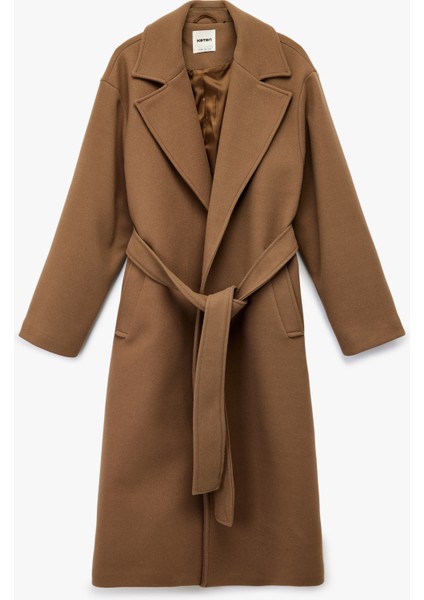 Uzun Kollu Cepli Kemerli Uzun Kaşe Kaban