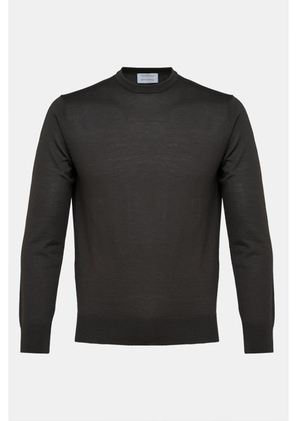 Erkek Kahverengi Yün Bisiklet Yaka Kazak