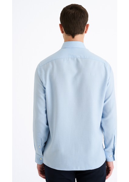 Erkek Mavi Cooper Fit Düğmeli Yaka Kaşmir Karışımlı Flannel Spor Gömlek fırsatları