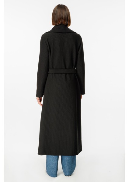 Ottomans Özel Dokuma Örme Aksesuar Detaylı Baharlık Astarlı Kap Trench-Siyah indirimleri