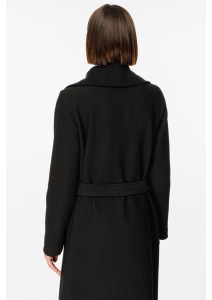 Ottomans Özel Dokuma Örme Aksesuar Detaylı Baharlık Astarlı Kap Trench-Siyah