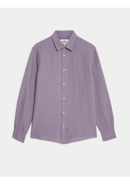 Regular Fit Uzun Kollu Saf Keten Gömlek