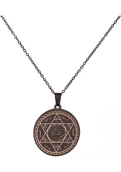 Süleyman Mührü ve Cin Mektubu Yazılı Çelik Kolye Kararmaz Paslanmaz Çelik Zincirli Unisex Kolye