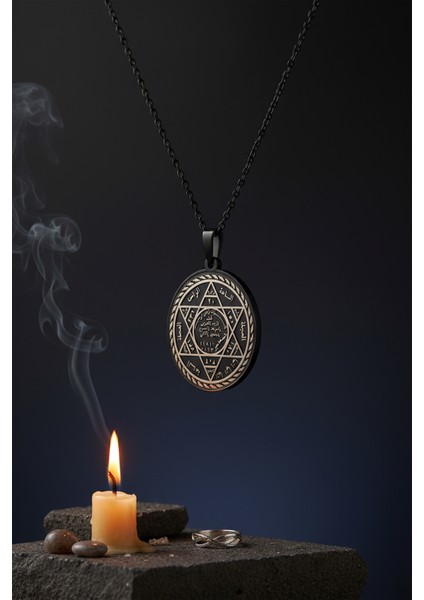 Süleyman Mührü ve Cin Mektubu Yazılı Çelik Kolye Kararmaz Paslanmaz Çelik Zincirli Unisex Kolye indirimleri