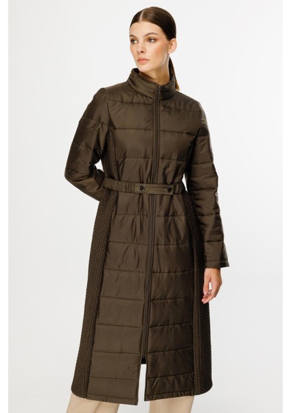 Leaf Işleme Yan Esnek Kapitone Dokuma Içi Dolgulu Kaban Manto-Haki