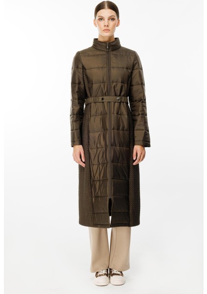 Leaf Işleme Yan Esnek Kapitone Dokuma Içi Dolgulu Kaban Manto-Haki fiyatları