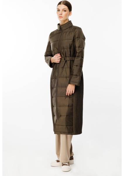 Leaf Işleme Yan Esnek Kapitone Dokuma Içi Dolgulu Kaban Manto-Haki modelleri