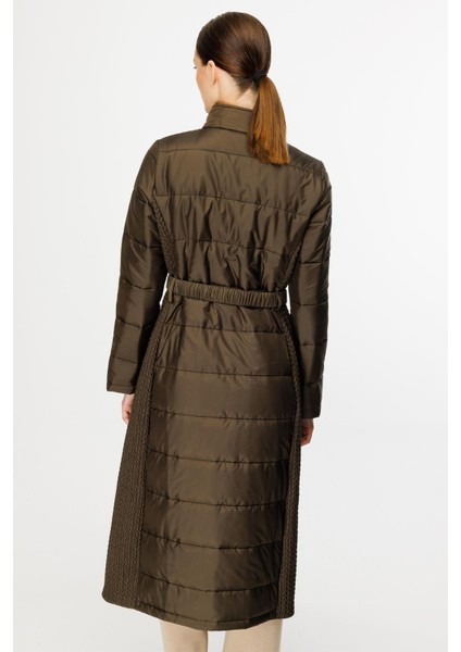 Leaf Işleme Yan Esnek Kapitone Dokuma Içi Dolgulu Kaban Manto-Haki