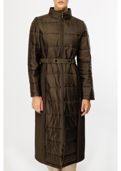 Leaf Işleme Yan Esnek Kapitone Dokuma Içi Dolgulu Kaban Manto-Haki