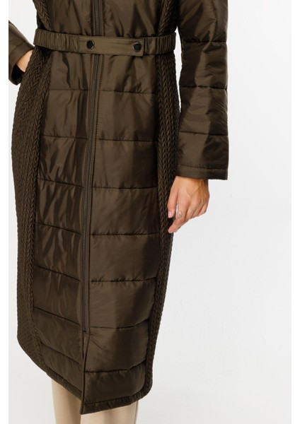 Leaf Işleme Yan Esnek Kapitone Dokuma Içi Dolgulu Kaban Manto-Haki