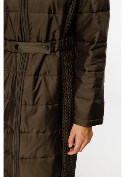 Leaf Işleme Yan Esnek Kapitone Dokuma Içi Dolgulu Kaban Manto-Haki