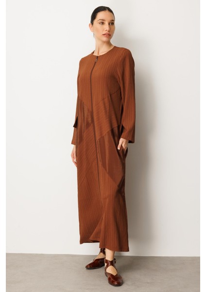 x Tasarım Özel Dokuma Tam Boy Zamansız Kap Ferace-Kahve