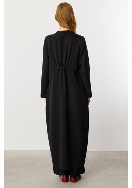 Ben Özel Pamuk Karışımlı Dökümlü ve Konforlu Kap-Siyah