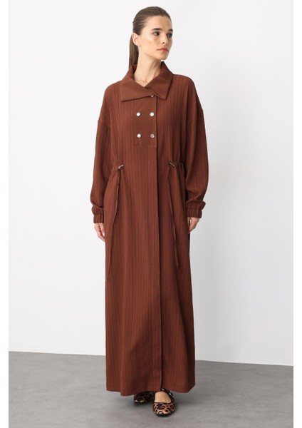 Y Yaka Ply-Cupra Garni Detaylı Spor Elbise Kap Ferace-Kahve