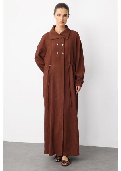 Y Yaka Ply-Cupra Garni Detaylı Spor Elbise Kap Ferace-Kahve fiyatları