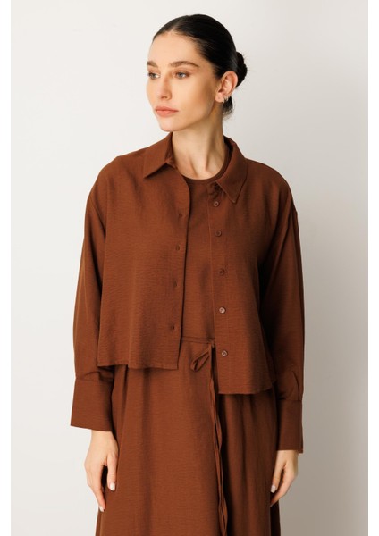 Aller Üst Beden ve Jile Iç Kombin Ipekçe Elbise Ferace-Kahve