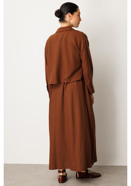 Aller Üst Beden ve Jile Iç Kombin Ipekçe Elbise Ferace-Kahve indirimleri