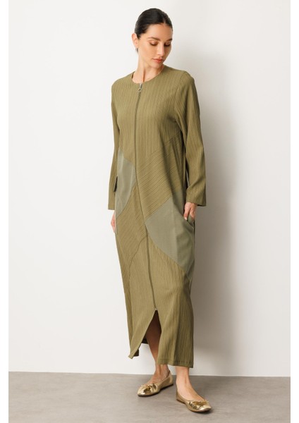 x Tasarım Özel Dokuma Tam Boy Zamansız Kap Ferace-Haki