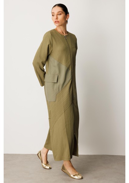 x Tasarım Özel Dokuma Tam Boy Zamansız Kap Ferace-Haki modelleri