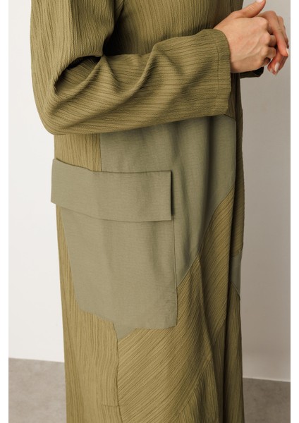 x Tasarım Özel Dokuma Tam Boy Zamansız Kap Ferace-Haki