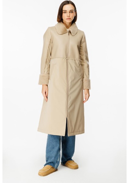 Camo Içi Yumuşak Kürk Kaplı Deri Görünümlü Üst Beden ve Dolgulu Spor Özel Kumaş Kaban Manto-Taş fiyatları