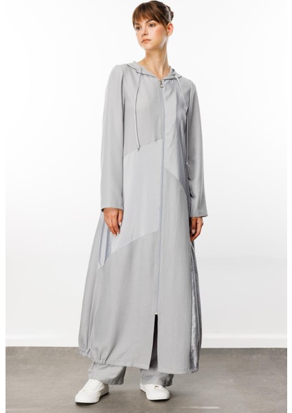 Perche Ince Ipekçe Dokulu Hafif Kap Ferace-Gri