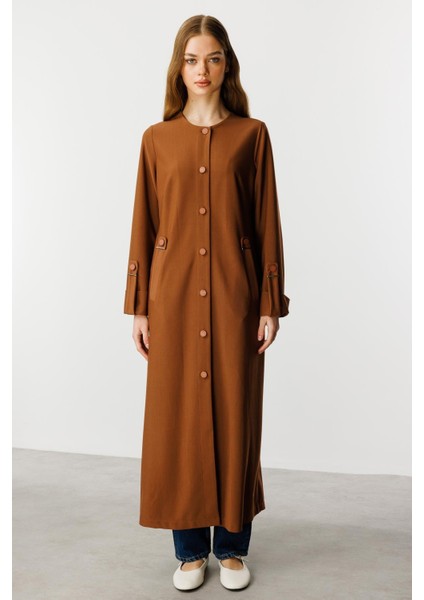 Özel Dökümlü Kumaş Aksesuarlı Kap/ Ferace-Kahve modelleri