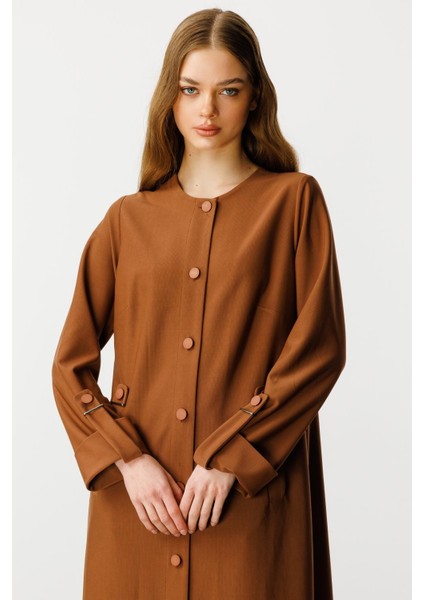 Özel Dökümlü Kumaş Aksesuarlı Kap/ Ferace-Kahve fırsatları