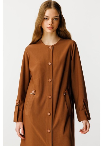 Özel Dökümlü Kumaş Aksesuarlı Kap/ Ferace-Kahve indirimleri