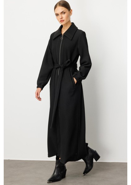 En Boy Farklı Garnilenmiş Otto Kumaşlı Içi Komple Astar Zamansız Özel Trench / Kap-Siyah modelleri