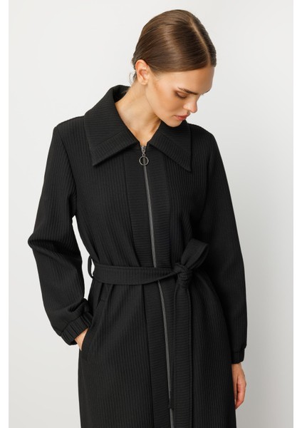 En Boy Farklı Garnilenmiş Otto Kumaşlı Içi Komple Astar Zamansız Özel Trench / Kap-Siyah