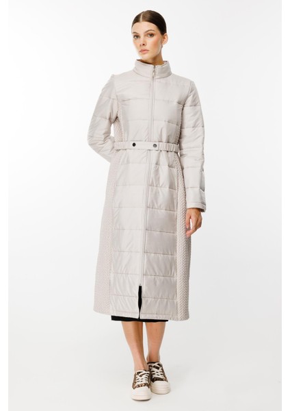 Leaf Işleme Yan Esnek Kapitone Dokuma Içi Dolgulu Kaban Manto-Gümüş fiyatları