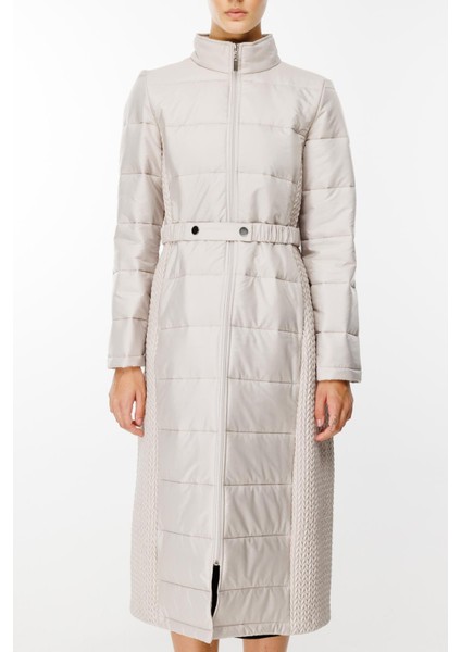 Leaf Işleme Yan Esnek Kapitone Dokuma Içi Dolgulu Kaban Manto-Gümüş modelleri