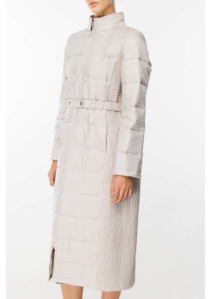 Leaf Işleme Yan Esnek Kapitone Dokuma Içi Dolgulu Kaban Manto-Gümüş fırsatları