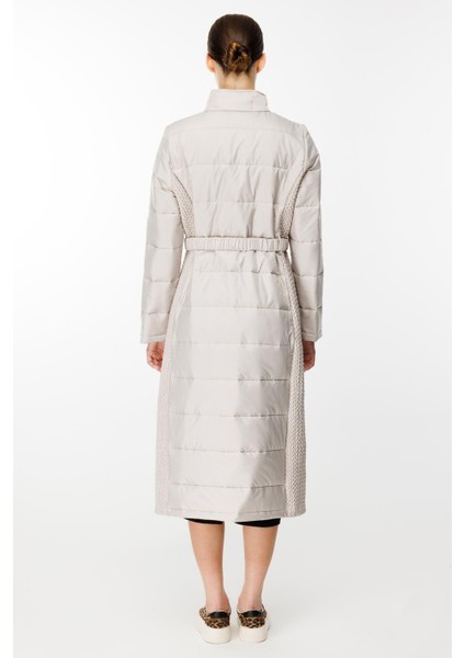 Leaf Işleme Yan Esnek Kapitone Dokuma Içi Dolgulu Kaban Manto-Gümüş indirimleri