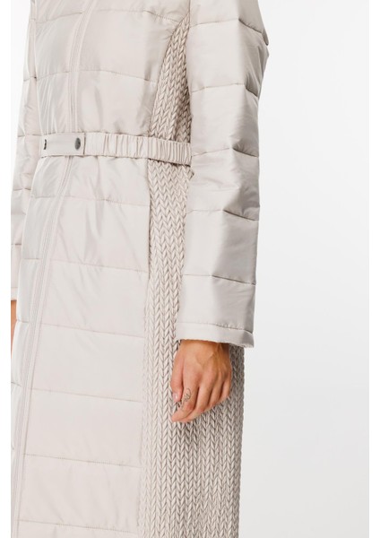 Leaf Işleme Yan Esnek Kapitone Dokuma Içi Dolgulu Kaban Manto-Gümüş