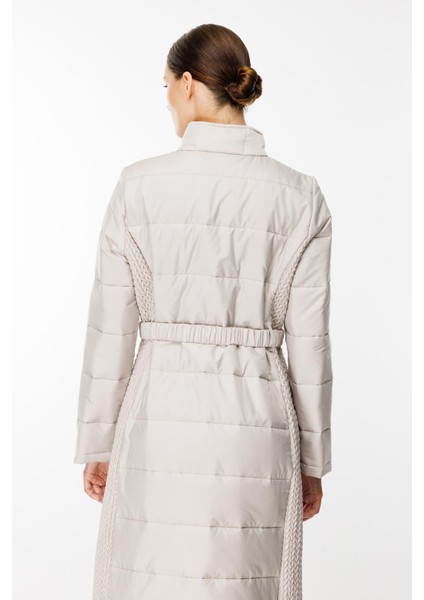 Leaf Işleme Yan Esnek Kapitone Dokuma Içi Dolgulu Kaban Manto-Gümüş