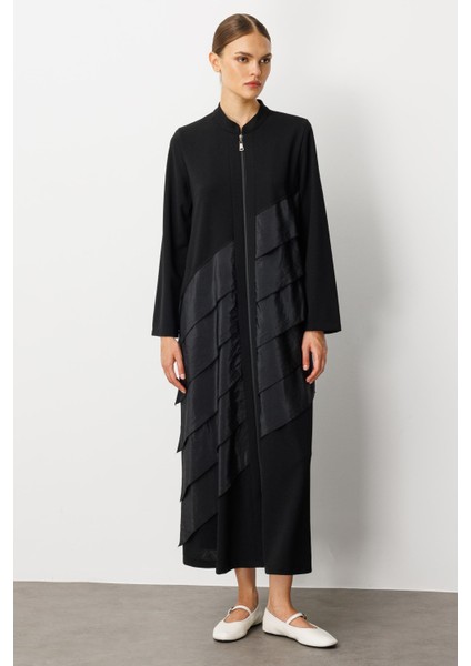 Krep Esnek Doku Poly Cupra Volan Garni Detaylı Kap Ferace-Siyah