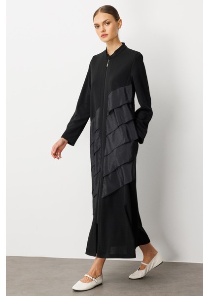 Krep Esnek Doku Poly Cupra Volan Garni Detaylı Kap Ferace-Siyah fiyatları