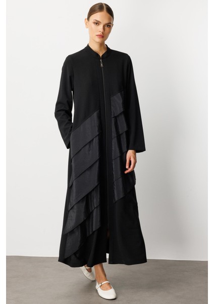 Krep Esnek Doku Poly Cupra Volan Garni Detaylı Kap Ferace-Siyah fırsatları