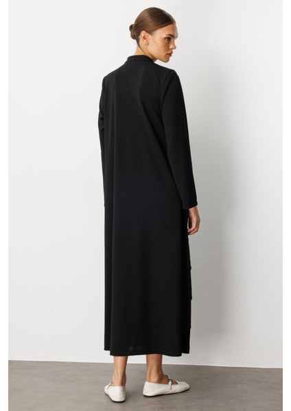 Krep Esnek Doku Poly Cupra Volan Garni Detaylı Kap Ferace-Siyah