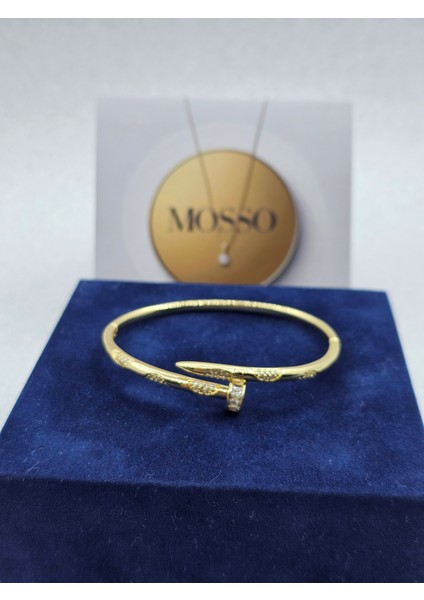 Zirkon Taşlı Çivi Model Gold Renk Çelik Bileklik fiyatları