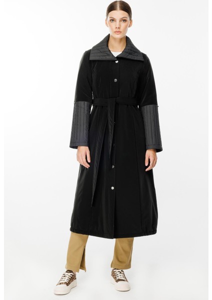 Ray Kapitone Detaylı Özel Mat Kumaş Içi Dolgulu Spor Manto Kaban-Siyah fiyatları