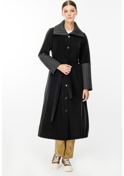 Ray Kapitone Detaylı Özel Mat Kumaş Içi Dolgulu Spor Manto Kaban-Siyah modelleri