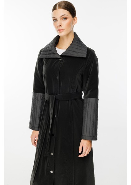 Ray Kapitone Detaylı Özel Mat Kumaş Içi Dolgulu Spor Manto Kaban-Siyah