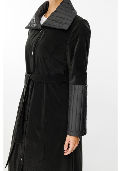 Ray Kapitone Detaylı Özel Mat Kumaş Içi Dolgulu Spor Manto Kaban-Siyah