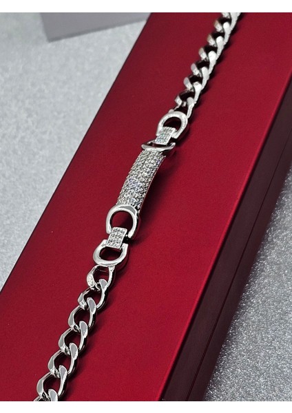 Xuping Ortası Zirkon Taşlı Gümüş Renk Zincir Model Çelik Bileklik