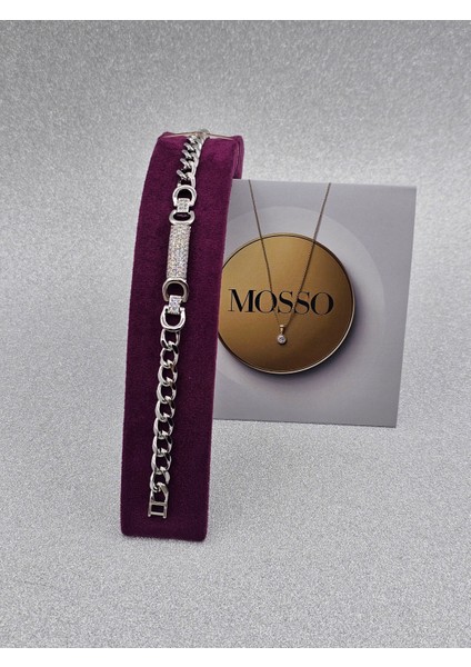 Xuping Ortası Zirkon Taşlı Gümüş Renk Zincir Model Çelik Bileklik modelleri